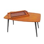 A vintage oblong coffee table 95X52cm, H49cm, together with two serving trays. (3)