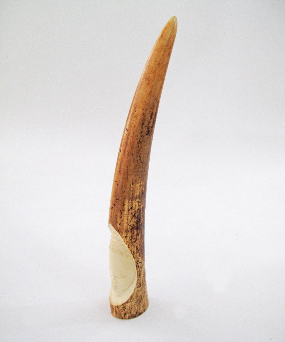 A carved African ivory tusk. - Image 4 of 5