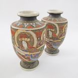 A pair of Japanese Satsuma porcelain vases. H37cm (2)