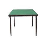 An English vintage mid 20th century H67cm, square 76X76cm foldable cards table, on mahogany square