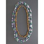 Two necklaces with various gemstone beads. L180cm and L70cm. The Tigers eye bead size W12mm (2)