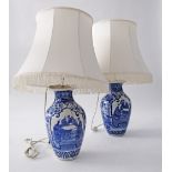 A pair of blue & white Japanese porcelain vases H31cm, probably Arita c19th century, fitted as table