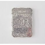 An early Victorian sterling silver 'castle top' card box by Nathaniel Mills, the oblong form with