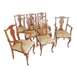 Eight Cypriot Chippendale style dining room chairs, solid carved walnut on cabriole front legs, with