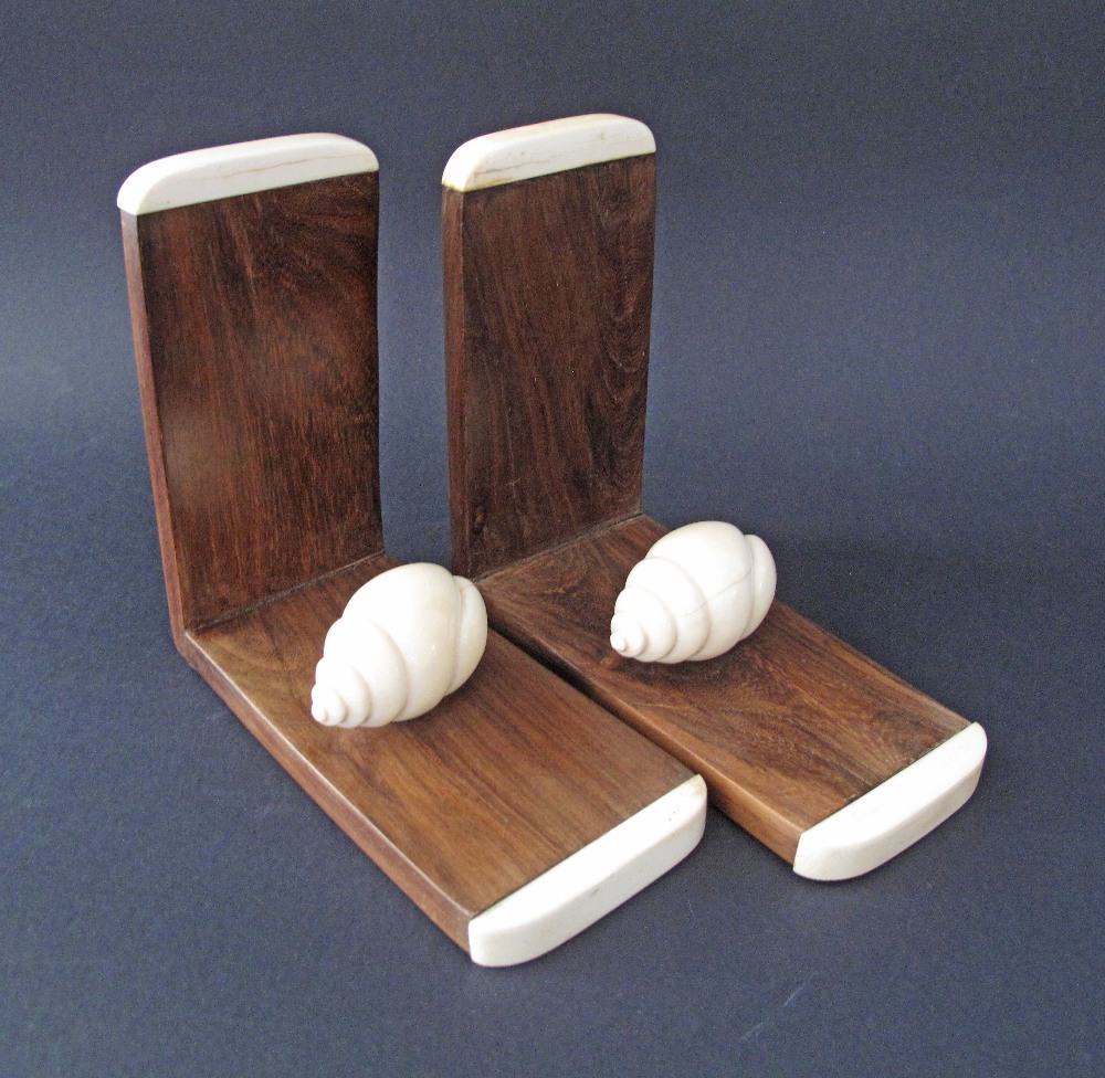 A pair of hardwood and ivory book-ends c19th century, each with a carved ivory snail. Weight incl. - Image 2 of 6