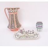 An Art Deco Victor Straps & Sons Ltd Burslem England ceramic jug in pink colours H35cm, together