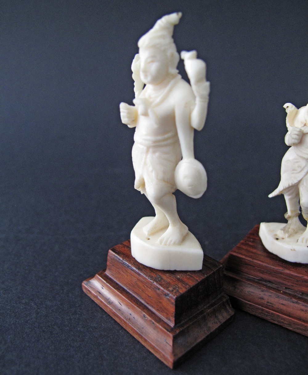 A pair of carved ivory figures, probably Vishnu one of the principal deities of Hinduism, on - Image 5 of 6