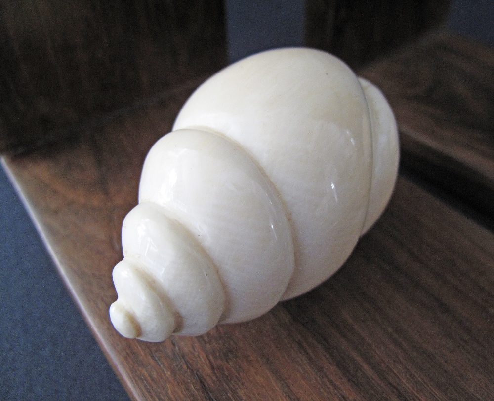 A pair of hardwood and ivory book-ends c19th century, each with a carved ivory snail. Weight incl. - Image 5 of 6