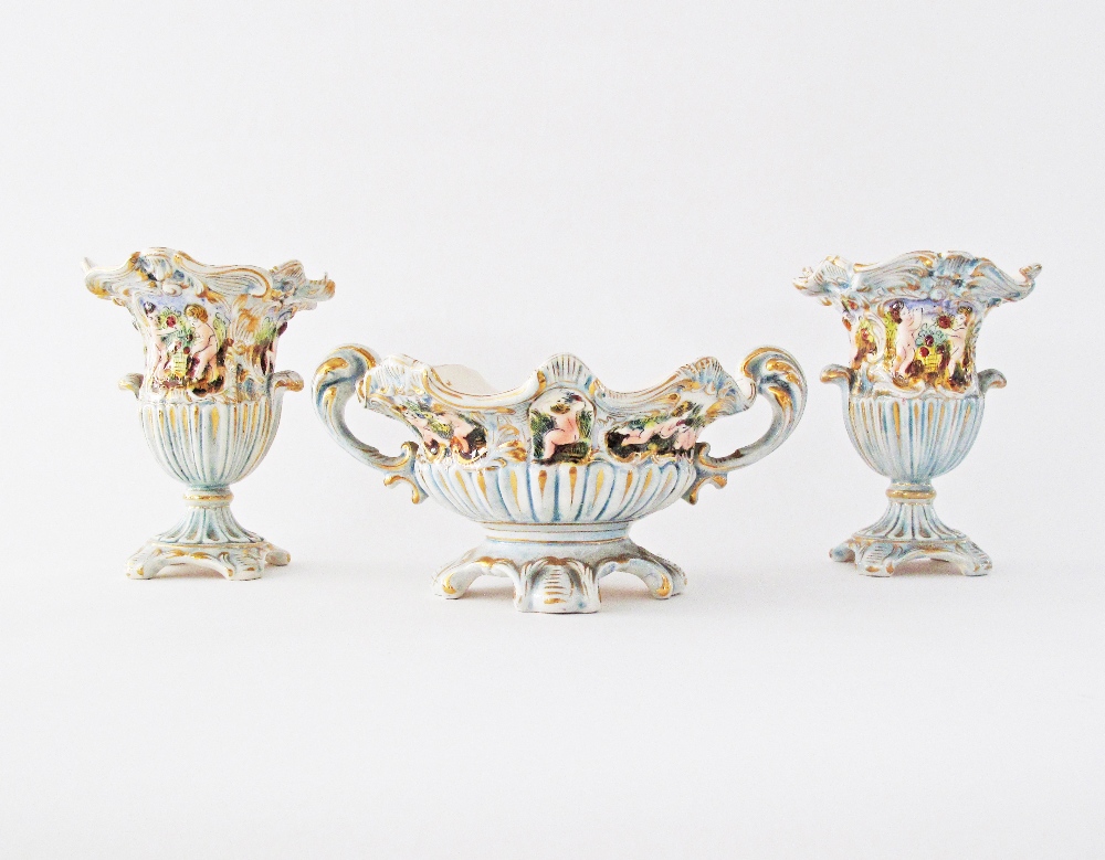 A garniture of three vintage Italian Capodimonte porcelain vessels marked pattern 1366 / 27 and - Image 3 of 11