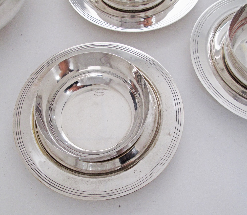 A collection of silver plated bowls W11cm with saucers W17cm, together with a larger bowl W16cm. ( - Image 2 of 5