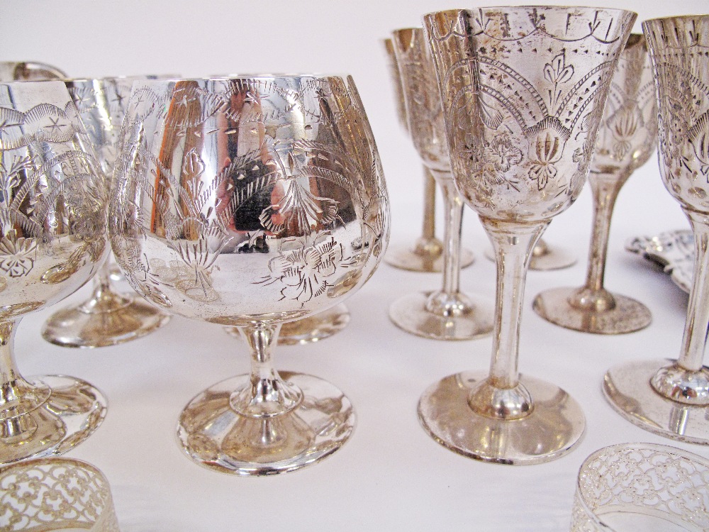 A collection of silver plated drinks goblets in four sizes together with twelve napkin rings and - Image 4 of 6