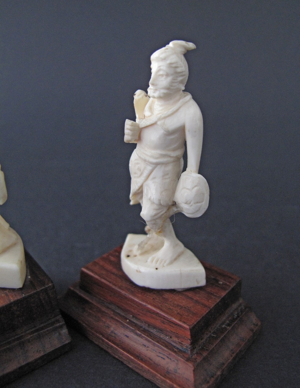 A pair of carved ivory figures, probably Vishnu one of the principal deities of Hinduism, on - Image 6 of 6