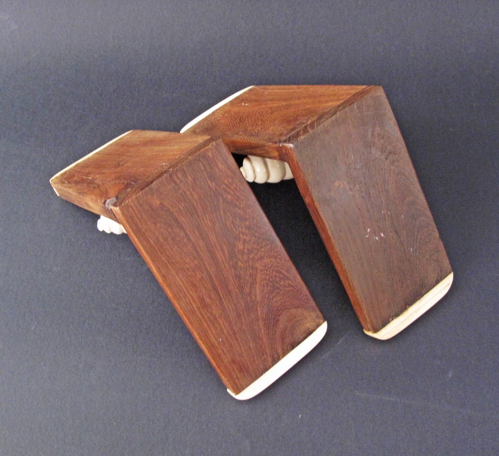 A pair of hardwood and ivory book-ends c19th century, each with a carved ivory snail. Weight incl. - Image 3 of 6