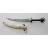 An Arab / Ottoman dagger kindjal with 22cm curved blade, double-edged, and black wooden hilt,