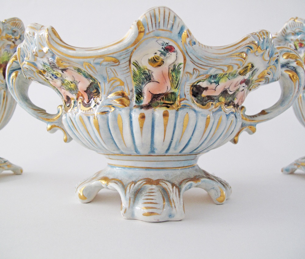 A garniture of three vintage Italian Capodimonte porcelain vessels marked pattern 1366 / 27 and - Image 11 of 11