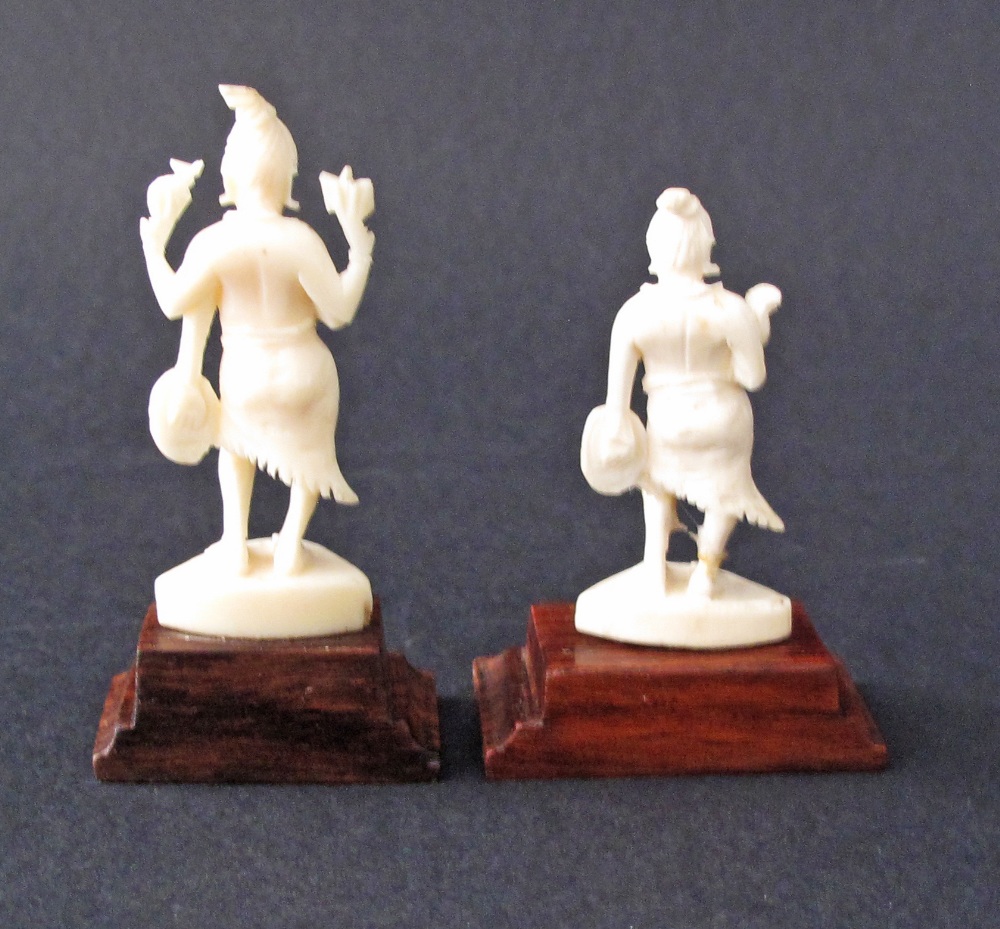 A pair of carved ivory figures, probably Vishnu one of the principal deities of Hinduism, on - Image 2 of 6