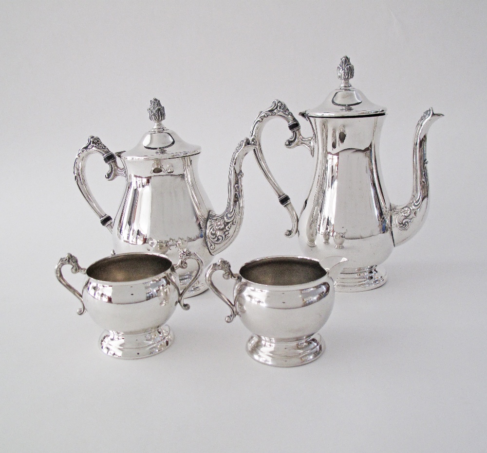 A silver plated tea set in a round pierced galleried tray W39cm, together with a pair of silver - Image 4 of 9