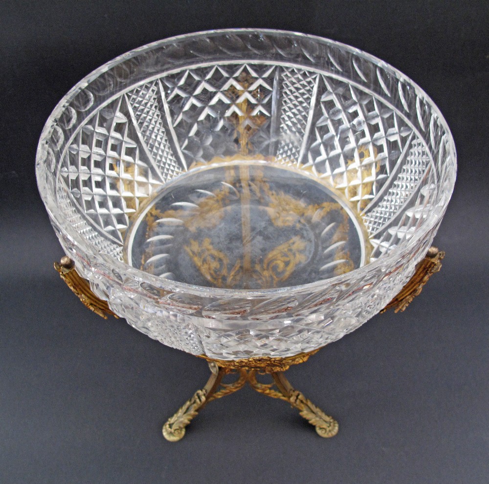 A French Empire probably Baccarat cut crystal bowl in a gilt bronze epergne, colourless glass, of - Image 5 of 13