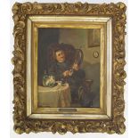 N.J.Zassner. The smoker, oil on canvas 35X27cm, in a carved gilt wood frame 55X47cm, signed lower