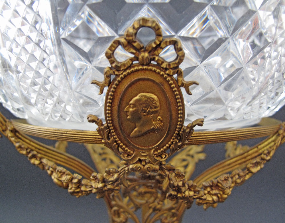 A French Empire probably Baccarat cut crystal bowl in a gilt bronze epergne, colourless glass, of - Image 6 of 13
