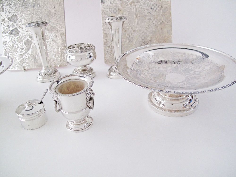 A collection of silver plated dinner table accessories comprising a pair of hot plate coasters, a - Image 3 of 4