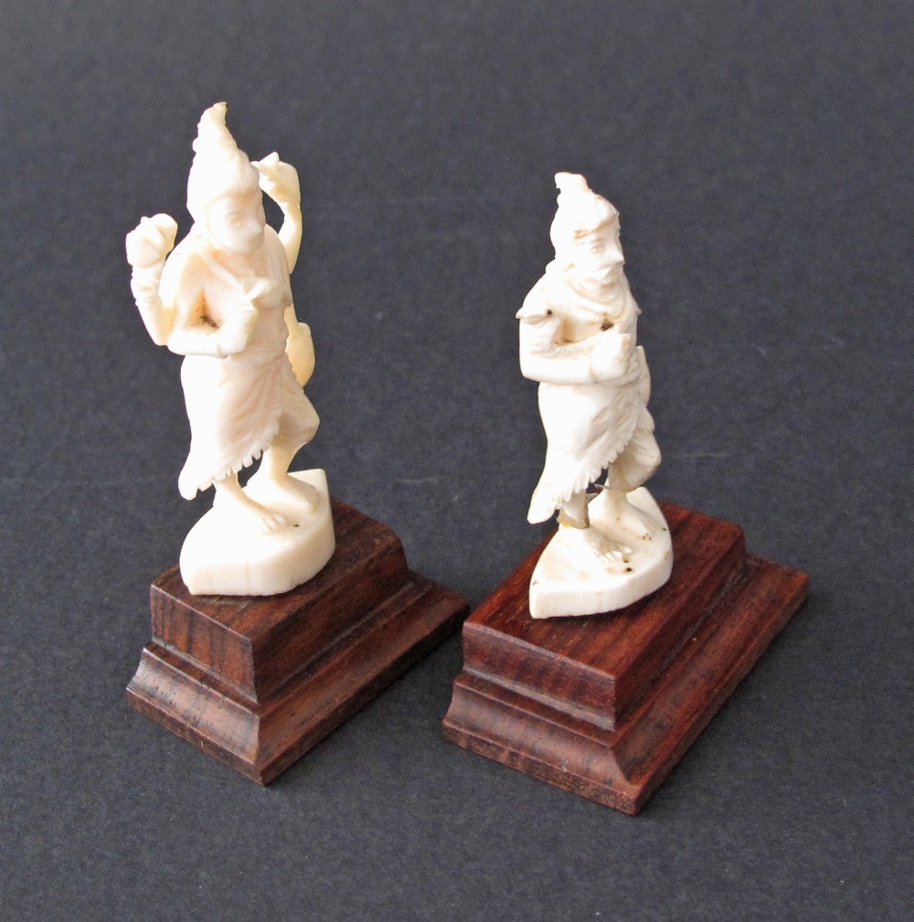 A pair of carved ivory figures, probably Vishnu one of the principal deities of Hinduism, on - Image 4 of 6