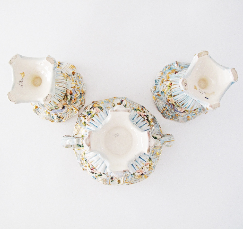 A garniture of three vintage Italian Capodimonte porcelain vessels marked pattern 1366 / 27 and - Image 5 of 11