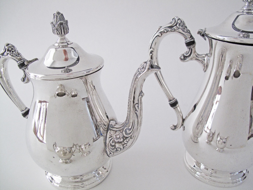 A silver plated tea set in a round pierced galleried tray W39cm, together with a pair of silver - Image 5 of 9