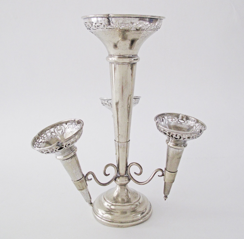 A c19th century silver plated epergne with three branches and trumpet shaped vases with pierced rims - Image 7 of 8