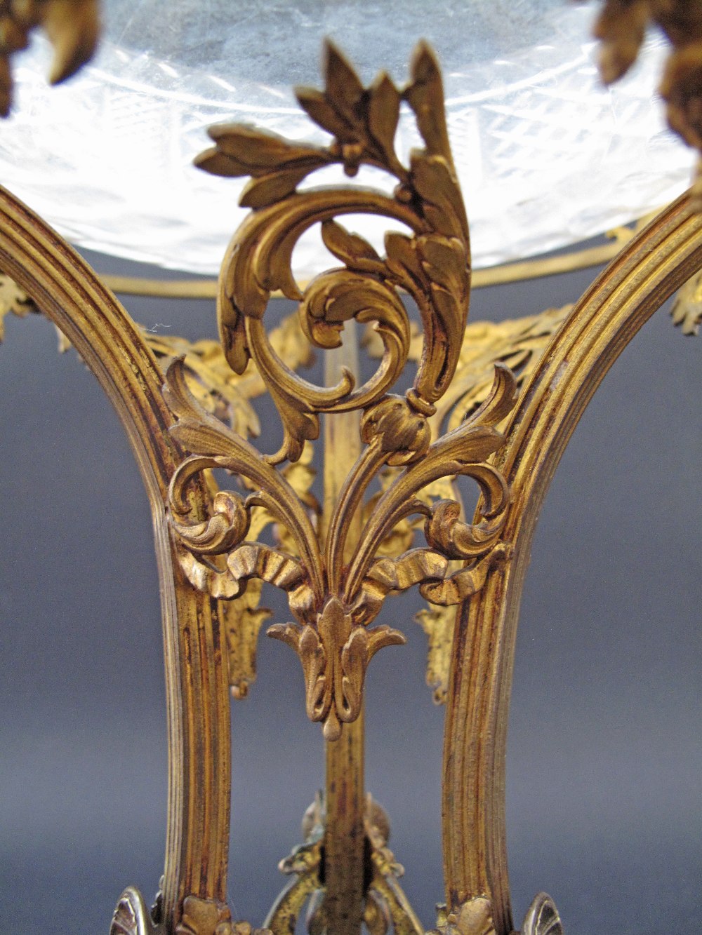 A French Empire probably Baccarat cut crystal bowl in a gilt bronze epergne, colourless glass, of - Image 10 of 13