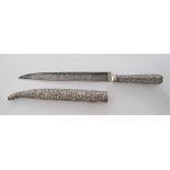 A Turkish Ottoman or Greek dagger the hilt with filigree silver decoration, the single edged blade