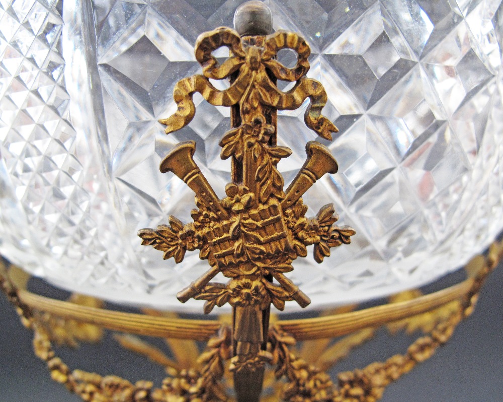 A French Empire probably Baccarat cut crystal bowl in a gilt bronze epergne, colourless glass, of - Image 8 of 13