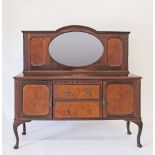 An English Victorian mahogany Dresser W153cm, D49cm, H90cm on cabriole legs, with an oval mirror