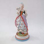 A late 19thC French bisque porcelain figure of a woman in 18th century dress, Jean Gille, Vion &