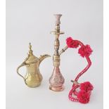 An antique Islamic / Ottoman copper and brass nargile / hookah / smoking pipe H46cm with red wool