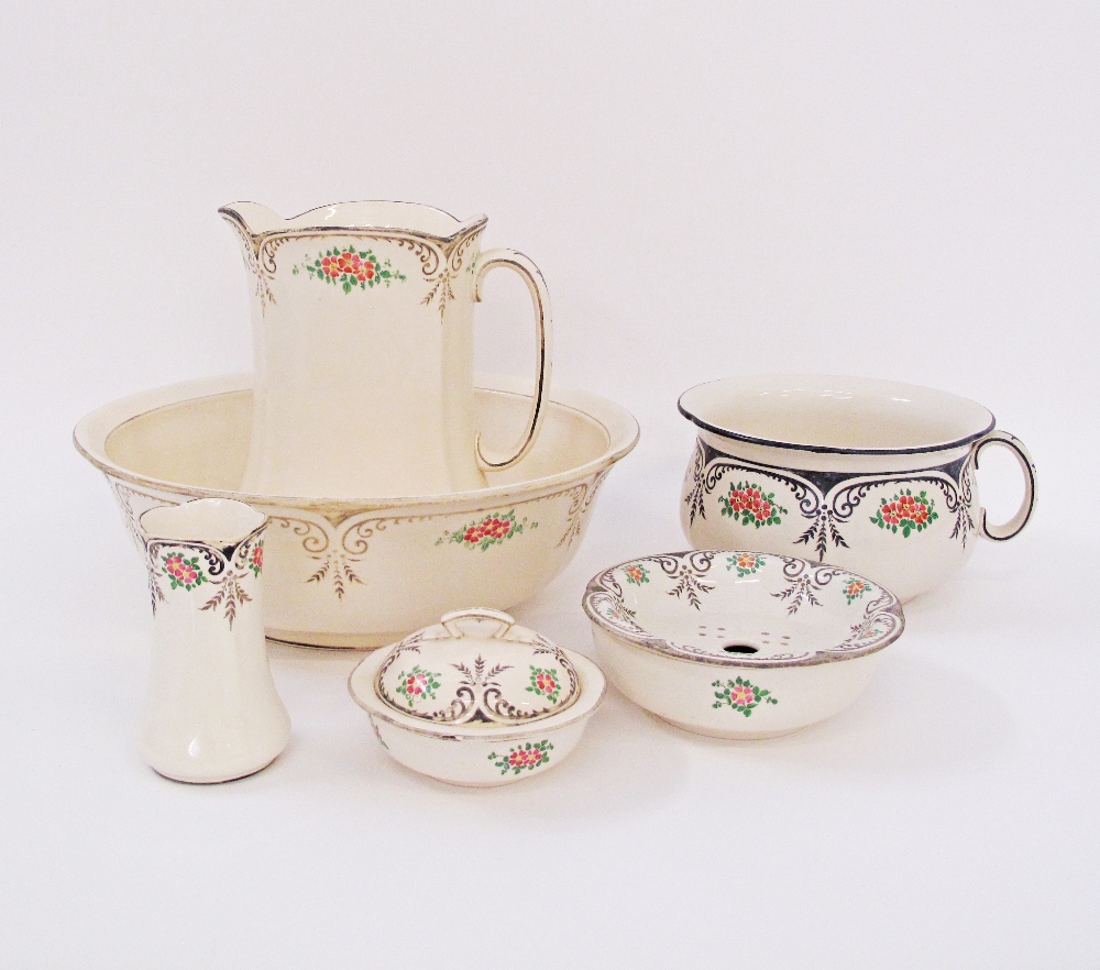 An Adderley's Ltd ceramic wash jug and basin set, 'manufactured for Harrod's Ltd, Brompton Rd SW',