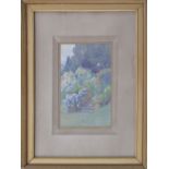 Rosa Wallis Watercolour of a garden 27X19cm, glazed and framed 53X42cm.