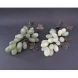 Chinese Jade natural stone two clusters of Grapes with brown colour stone leaves, approx. L20cm,