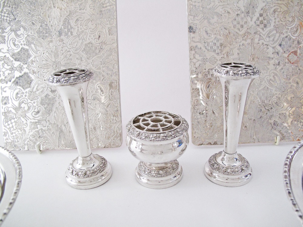 A collection of silver plated dinner table accessories comprising a pair of hot plate coasters, a - Image 4 of 4