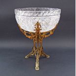 A French Empire probably Baccarat cut crystal bowl in a gilt bronze epergne, colourless glass, of