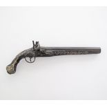 A flint lock pistol with brass inlays - restorations L43cm