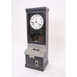 An early 20th century oak cased black painted 'Clocking In' machine, National Time Recorder Co.