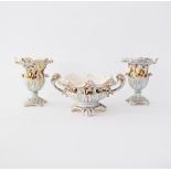 A garniture of three vintage Italian Capodimonte porcelain vessels marked pattern 1366 / 27 and