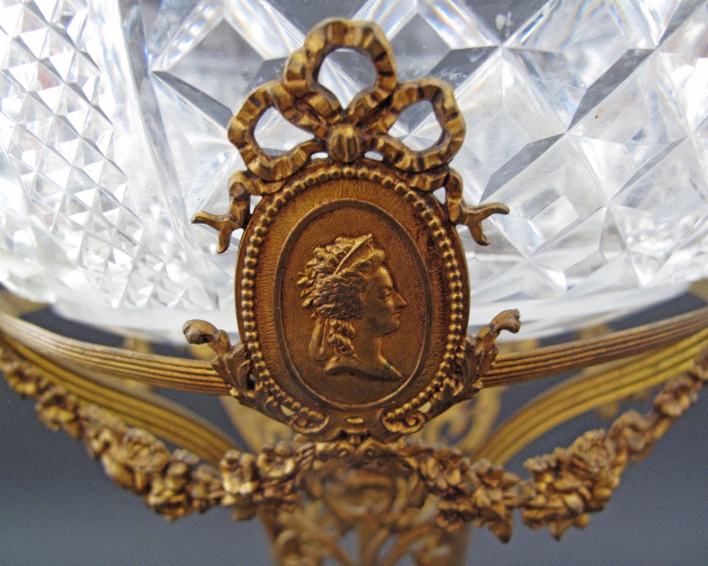 A French Empire probably Baccarat cut crystal bowl in a gilt bronze epergne, colourless glass, of - Image 7 of 13