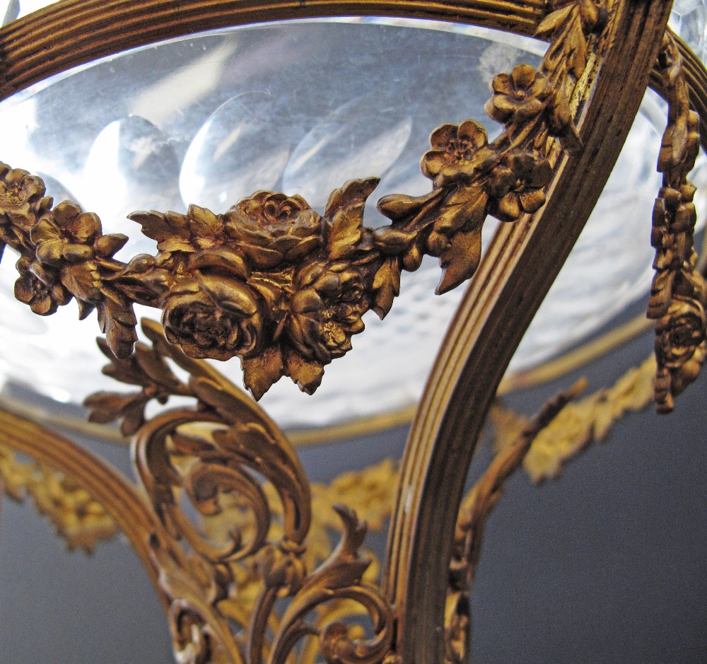 A French Empire probably Baccarat cut crystal bowl in a gilt bronze epergne, colourless glass, of - Image 12 of 13