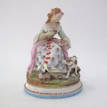 A late 19thC French bisque porcelain figure of a woman in 18th century dress, Jean Gille, Vion &