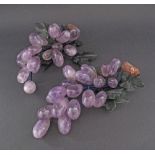 Chinese Amethyst natural stone two clusters of Grapes with green colour stone leaves, approx. L19cm,
