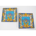 A pair of Versace square porcelain ashtrays - from "Les Tresors de la Mer" pattern