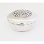A Cypriot round silver box decorated with lions, Hallmarked 800 George Stephanides