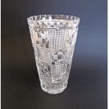 A Bohemian lead crystal hand cut 'V' shaped vase